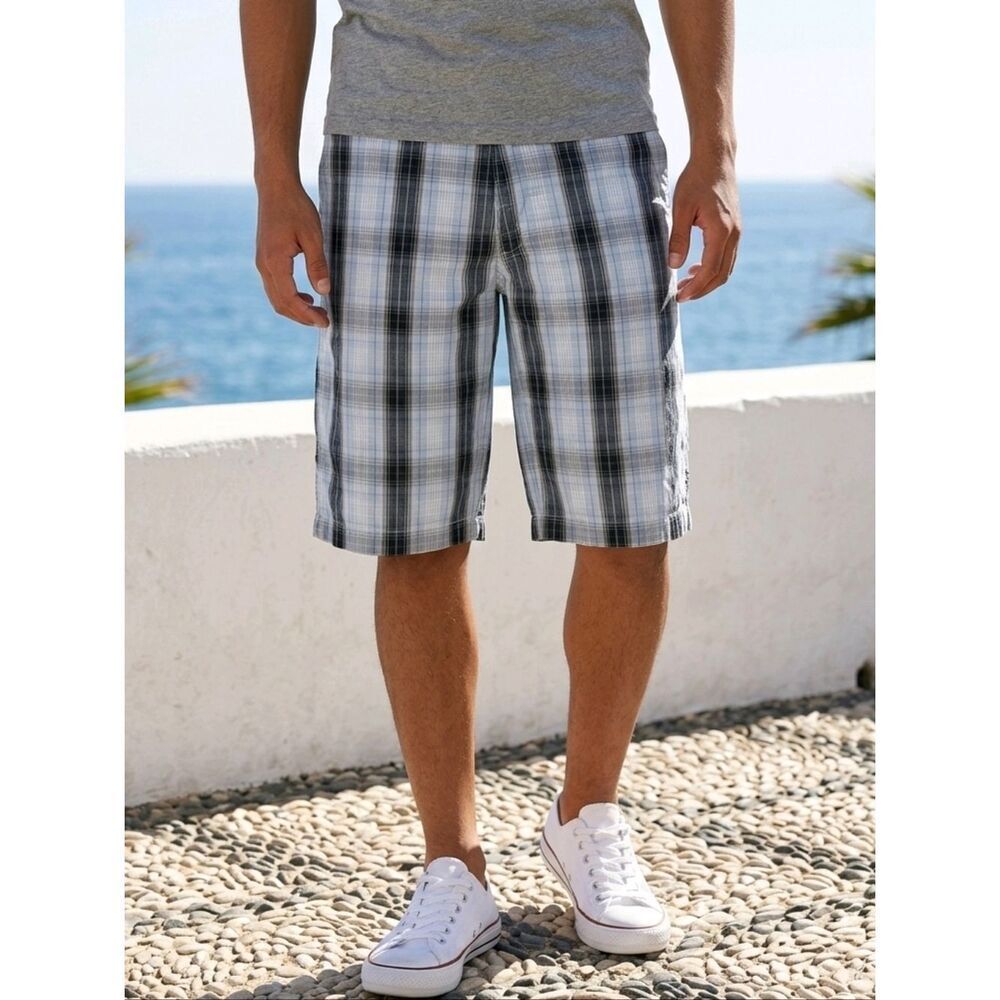 Billabong Walkshorts 30 Blue Plaid Check Shorts 22” Casual Surf Coastal Chino